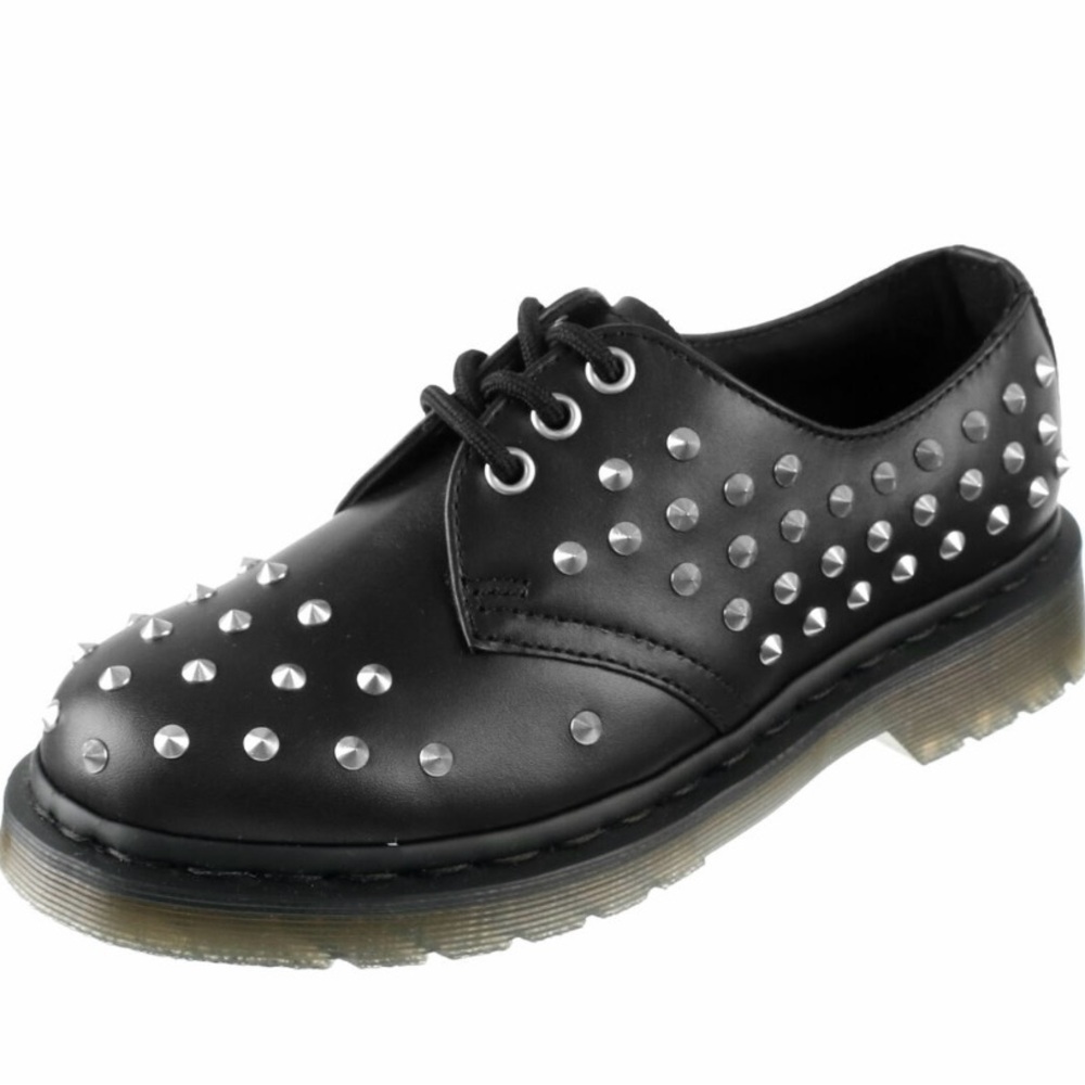 Black Dr martens 1461 Wanama leather 3-eye shoes with silver conical studs